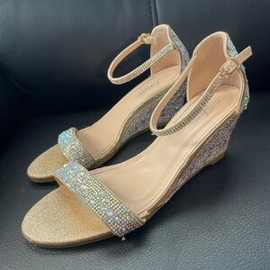 Forever Women Open Toe Metallic Glitter Ankle High Wedge Heel Sandal Shoe Pump 7